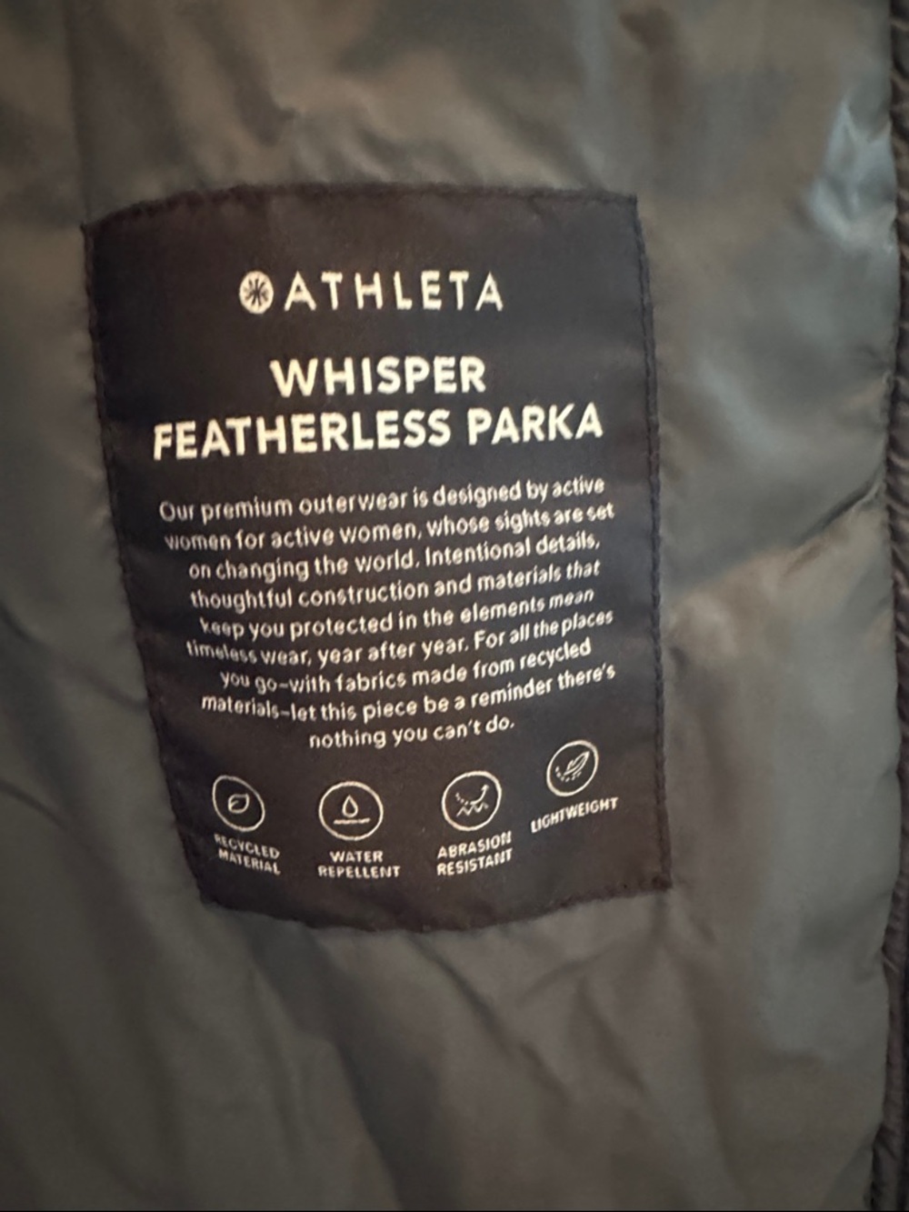 Athleta Whisper Featherless Parka Quilted Puffer Jacket in Blue/Green - Picture 4 of 5